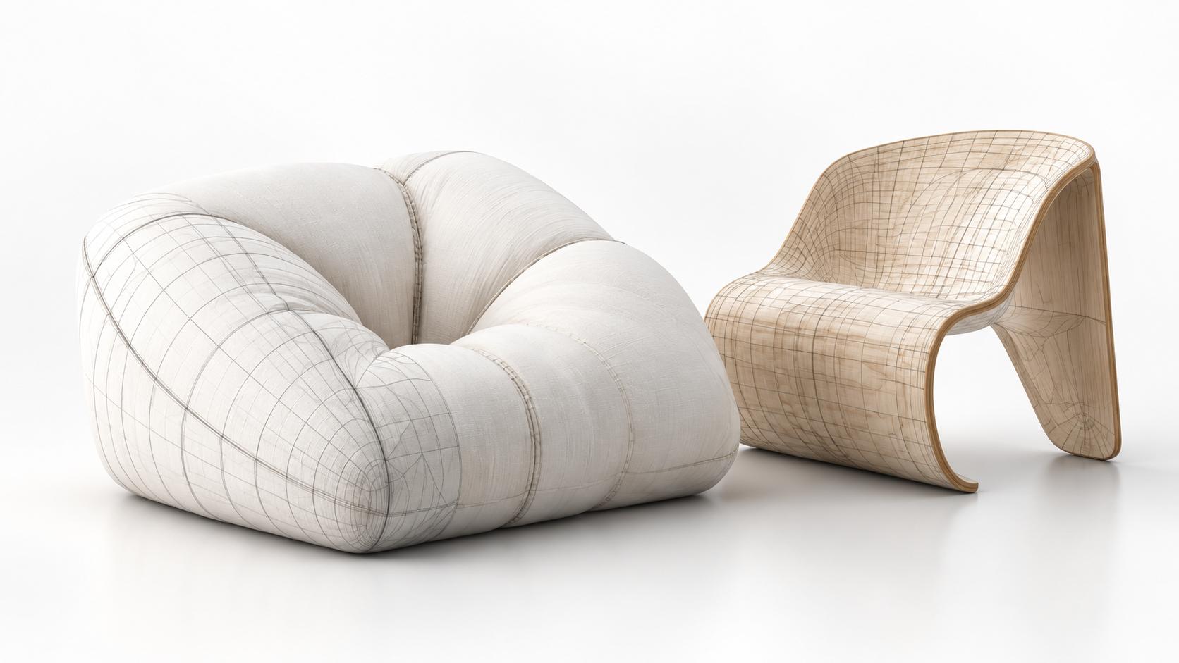 White upholstered cushion and curved wooden chair