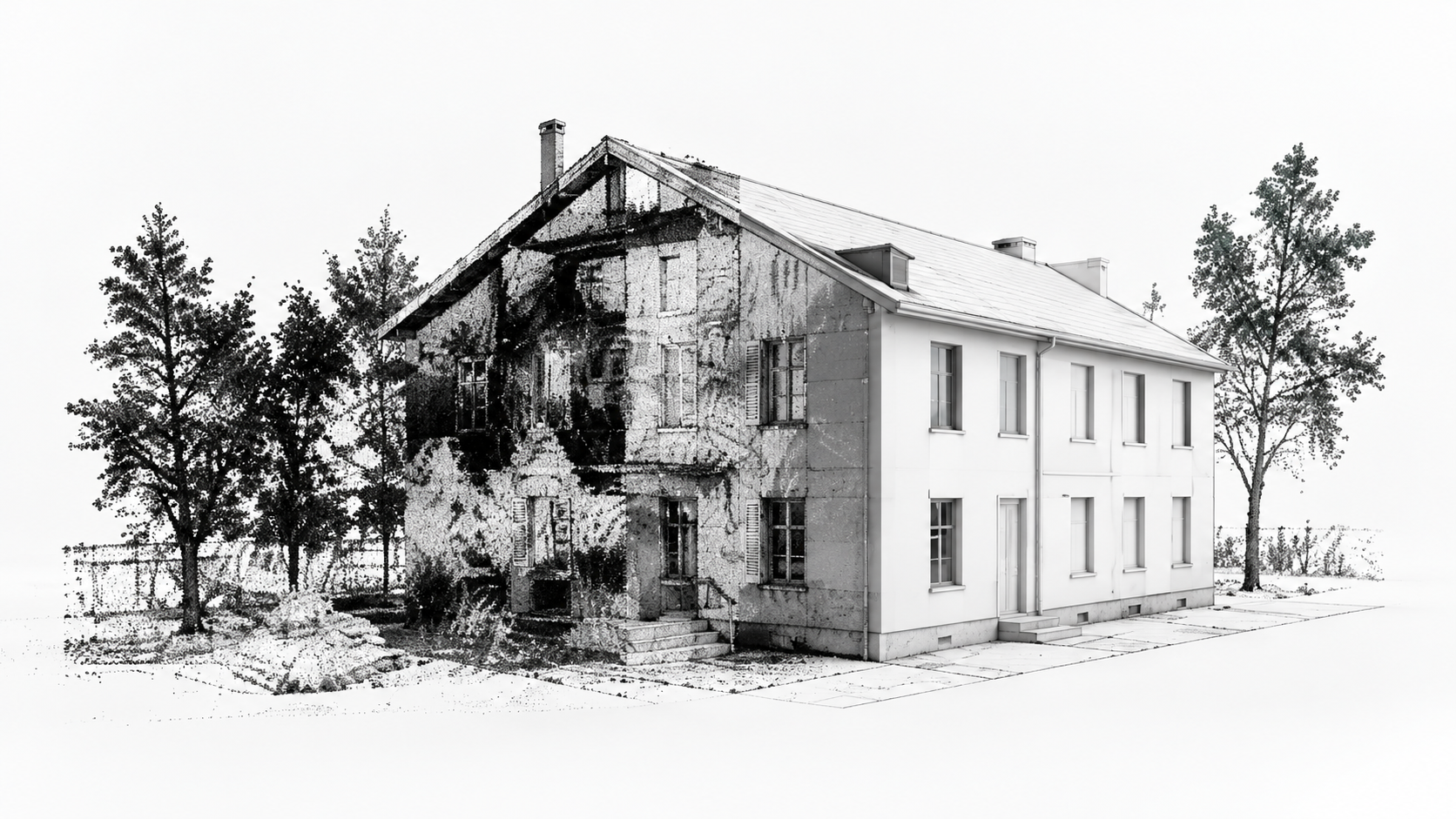 Building transitioning from a point cloud to a clean architectural model